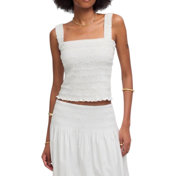Madewell Poplin Crop Smocked Tank in White - Picture 1 of 8